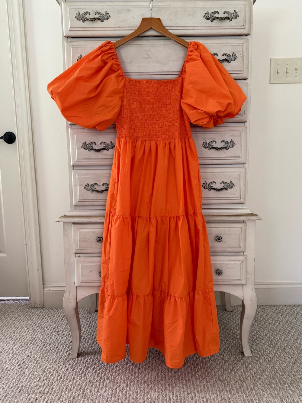 Vici Orange Milkmaid Puff Sleeve Midi Dress - Picture 3 of 5